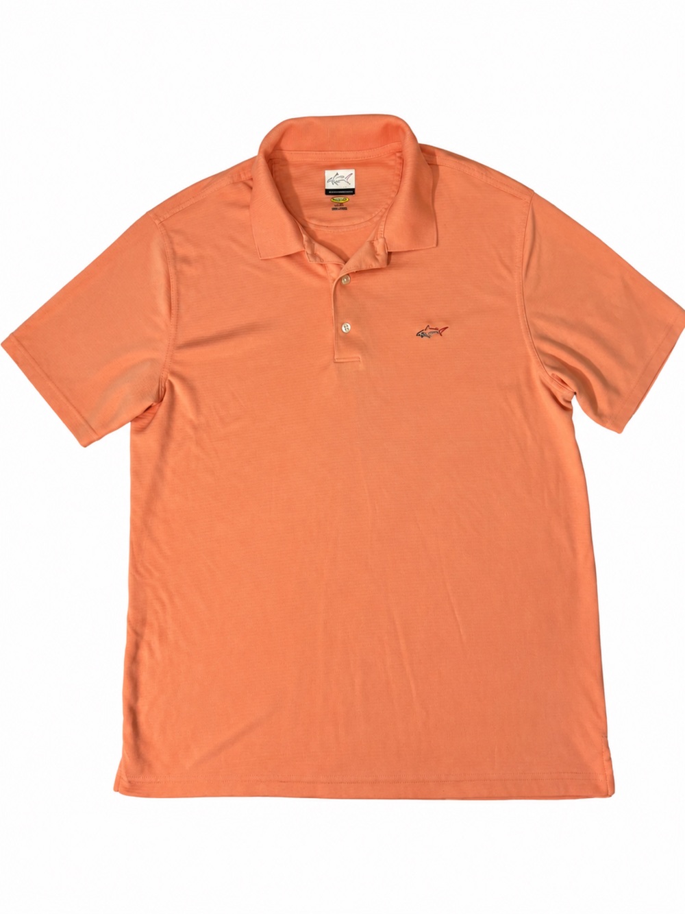 Greg Norman Collection Short Sleeve active Polo in peach. Size large